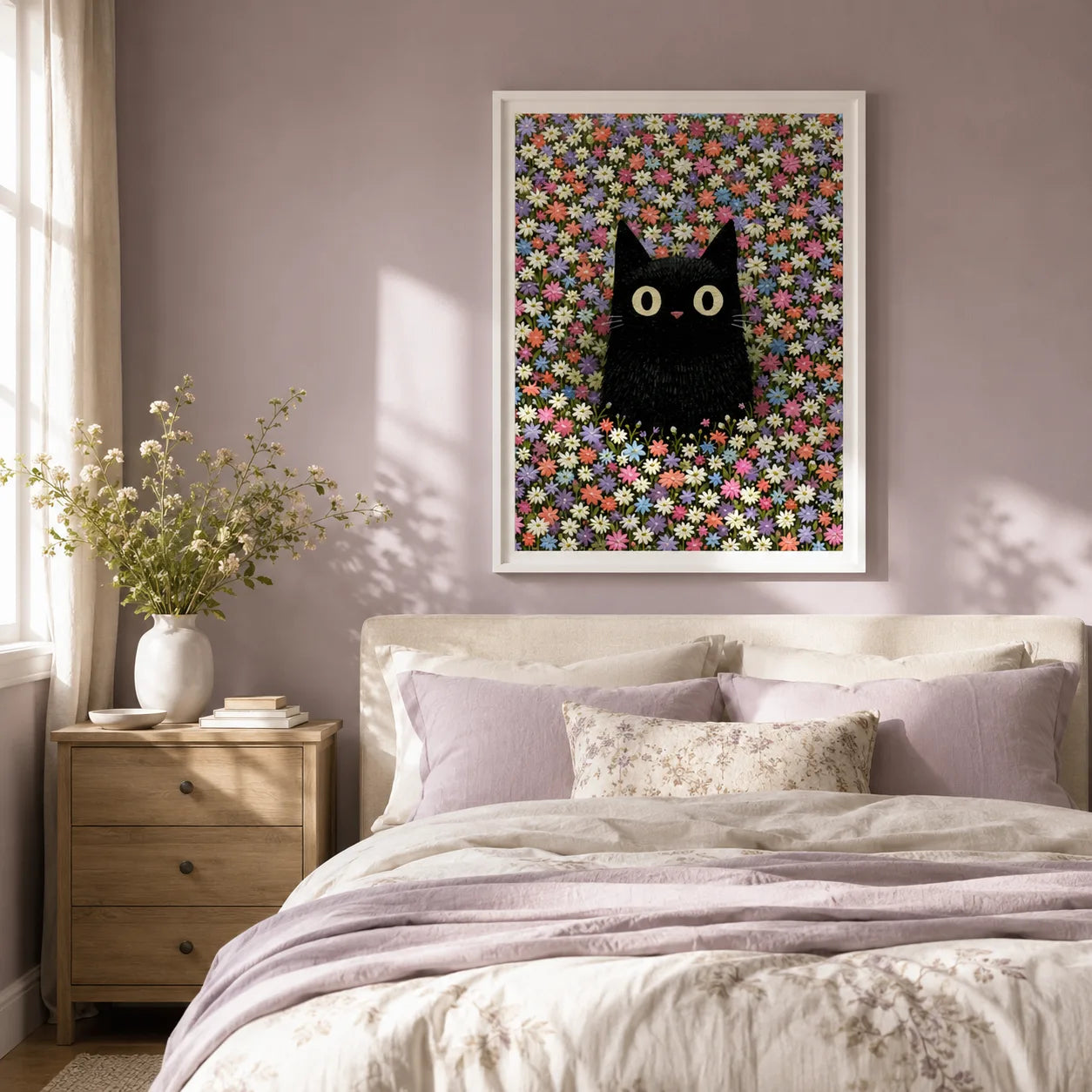 Black Cat Flower Garden Wall Art Decor - Wall Art Decor - alternate angle
