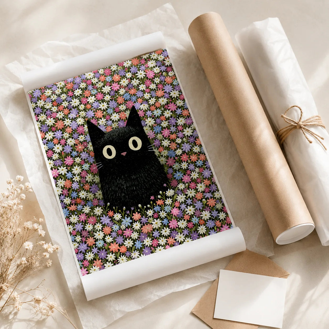 Black Cat Flower Garden Wall Art Decor - Wall Art Decor - back view