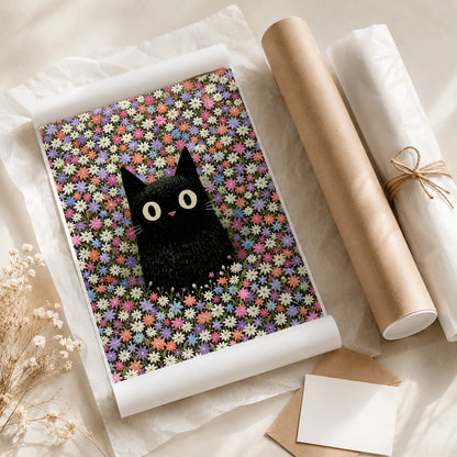 Black Cat Flower Garden Wall Art Decor - Wall Art Decor - back view