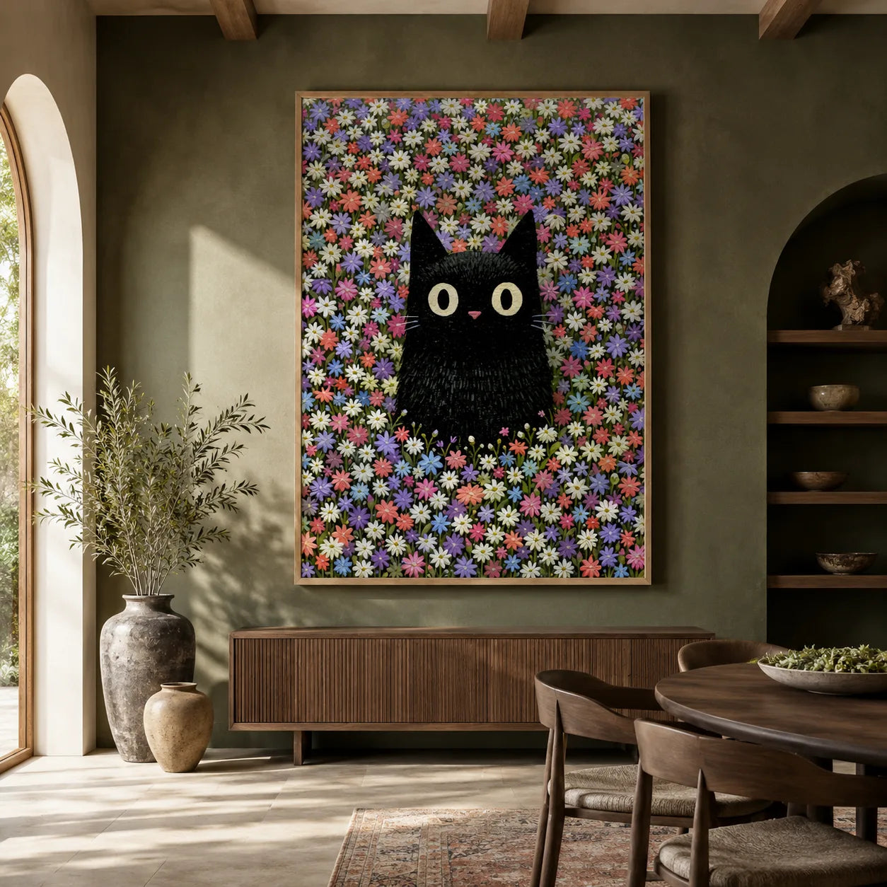 Black Cat Flower Garden Wall Art Decor - Wall Art Decor - close up
