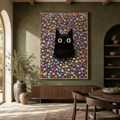 Black Cat Flower Garden Wall Art Decor - Wall Art Decor - close up