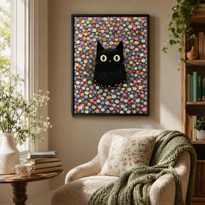 Black Cat Flower Garden Wall Art Decor - Wall Art Decor - detail