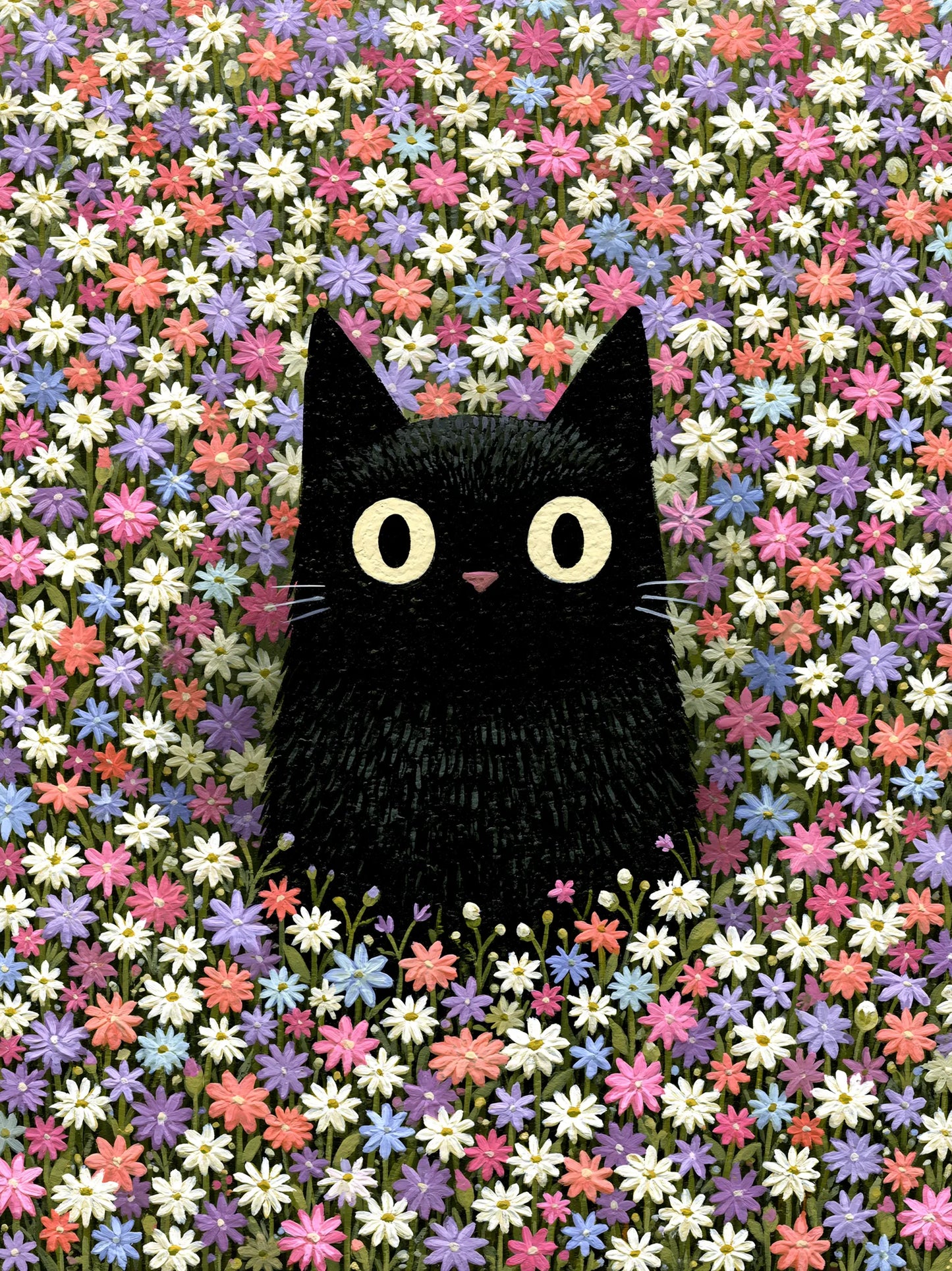 Black Cat Flower Garden Wall Art Decor - Wall Art Decor - front view
