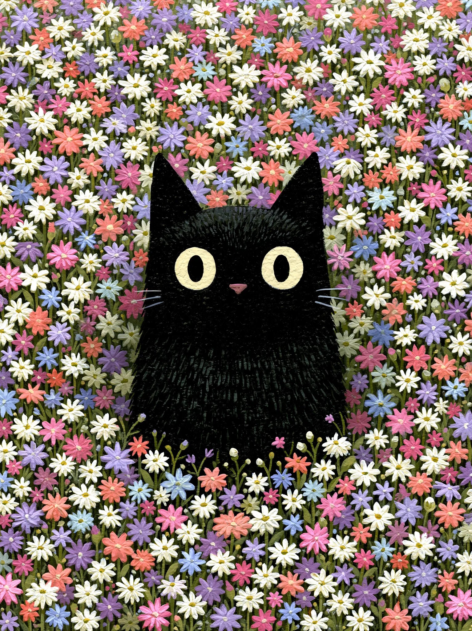 Black Cat Flower Garden Wall Art Decor - Wall Art Decor - front view