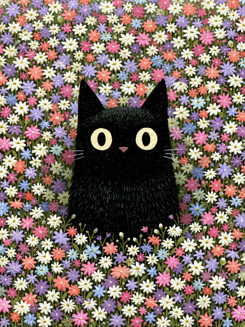 Black Cat Flower Garden Wall Art Decor