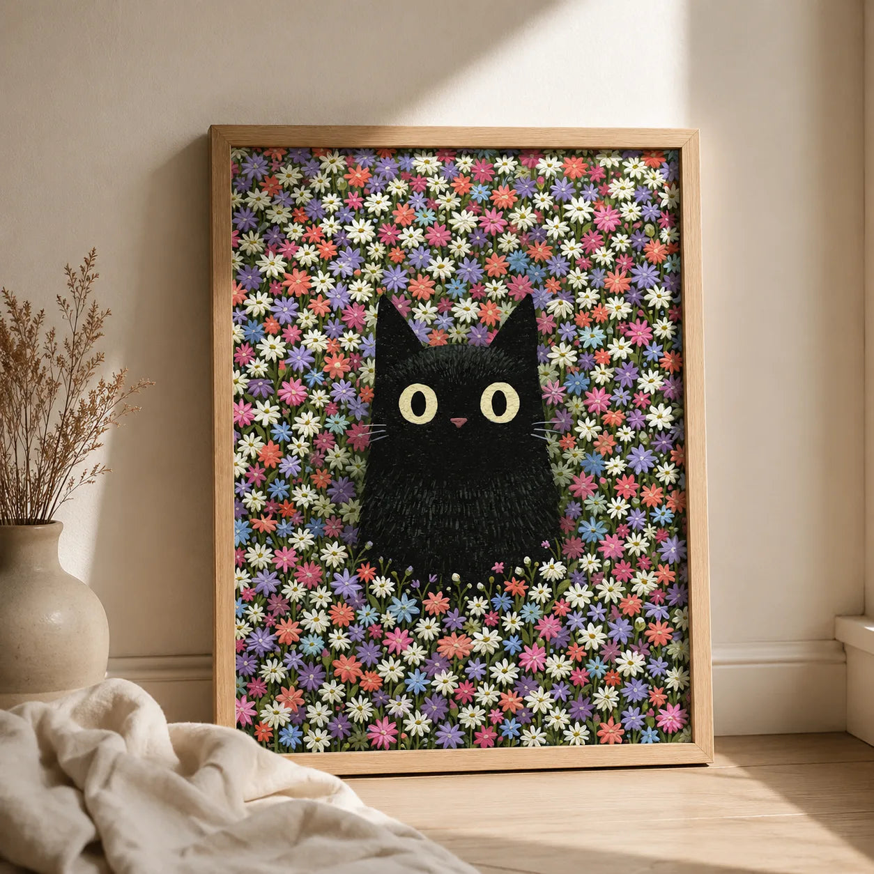 Black Cat Flower Garden Wall Art Decor - Wall Art Decor - side view