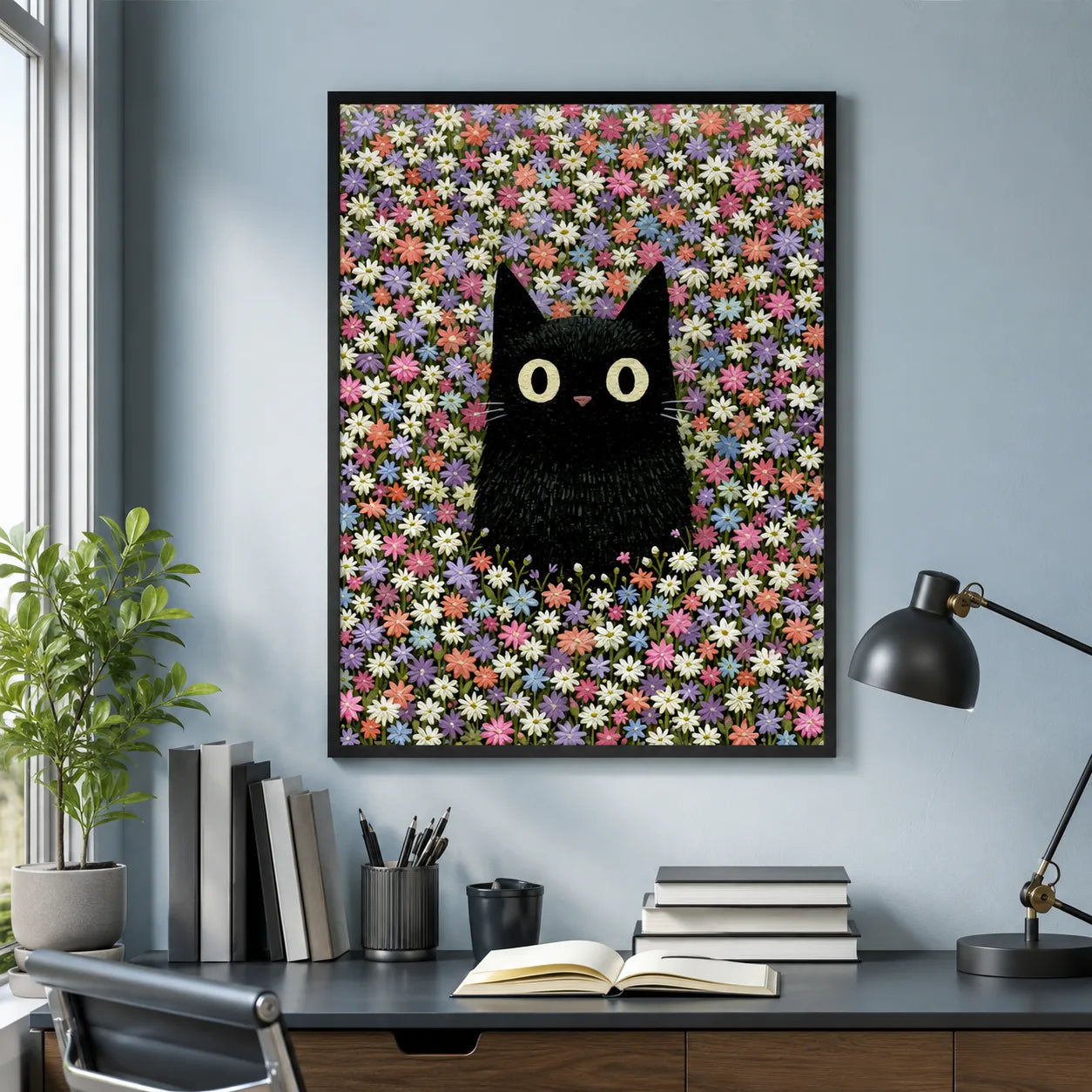 Black Cat Flower Garden Wall Art Decor - Wall Art Decor - styled
