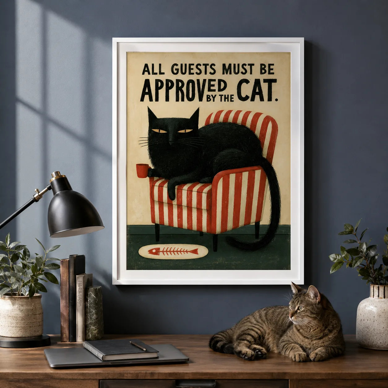 Black Cat Guest Approval Wall Art Decor - Wall Art Decor - alternate angle