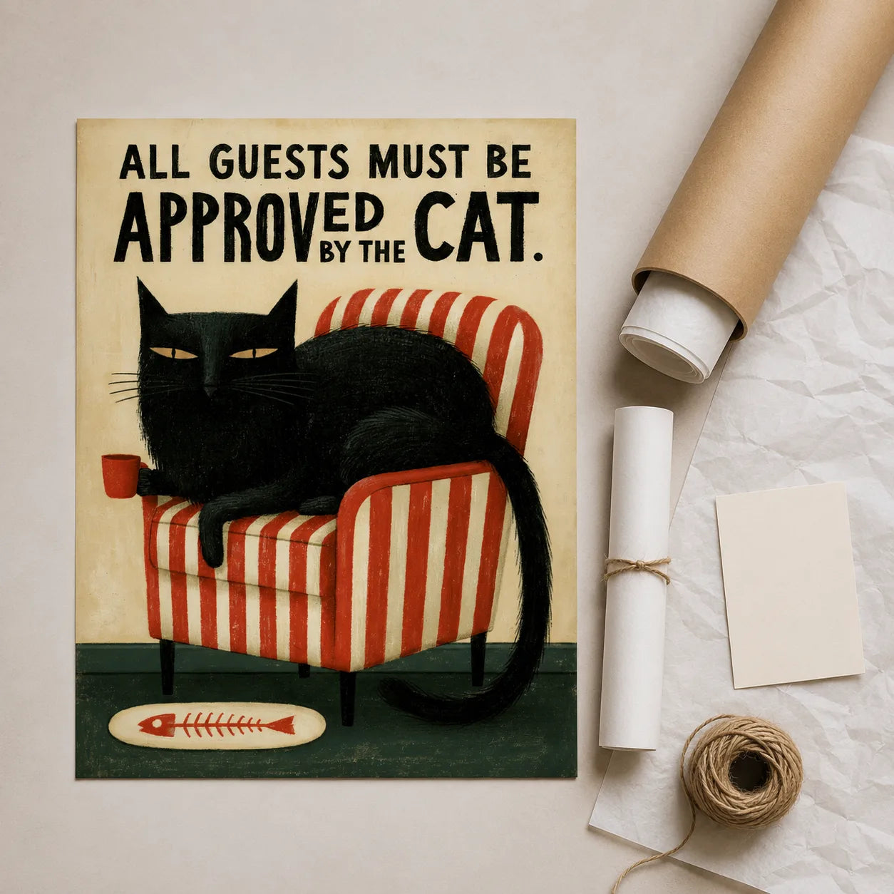 Black Cat Guest Approval Wall Art Decor - Wall Art Decor - back view