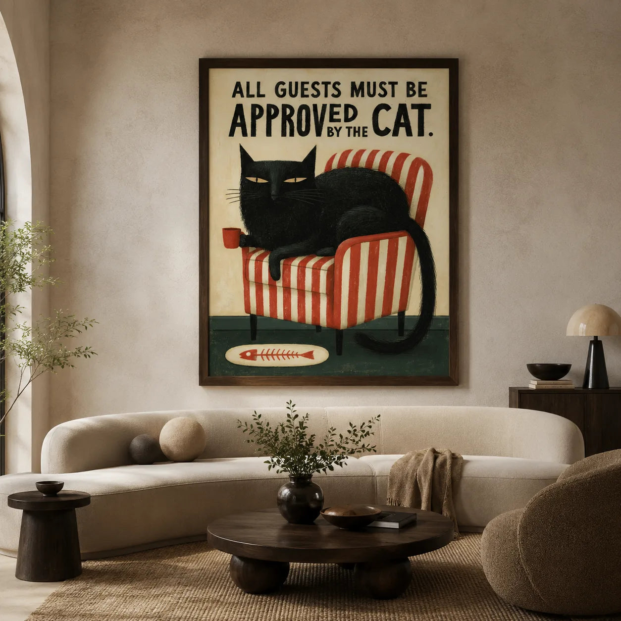 Black Cat Guest Approval Wall Art Decor - Wall Art Decor - close up