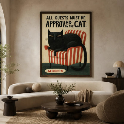 Black Cat Guest Approval Wall Art Decor - Wall Art Decor - close up