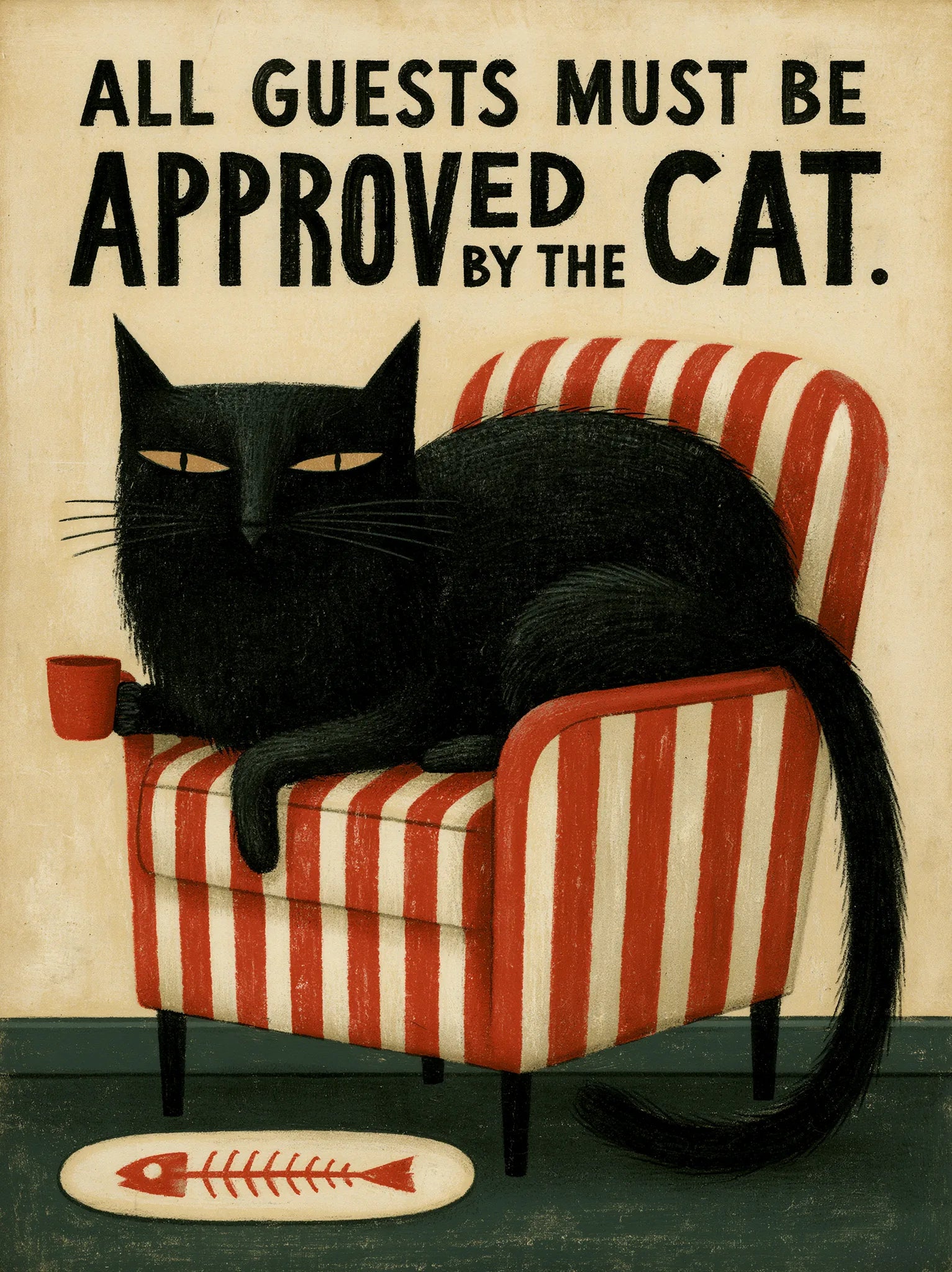 Black Cat Guest Approval Wall Art Decor - Wall Art Decor - front view