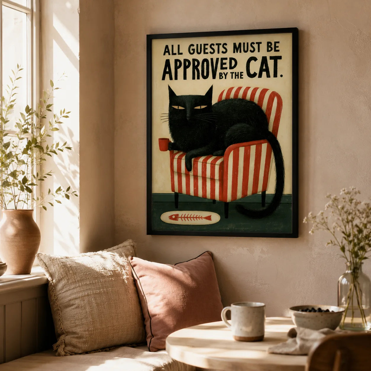 Black Cat Guest Approval Wall Art Decor - Wall Art Decor - in use