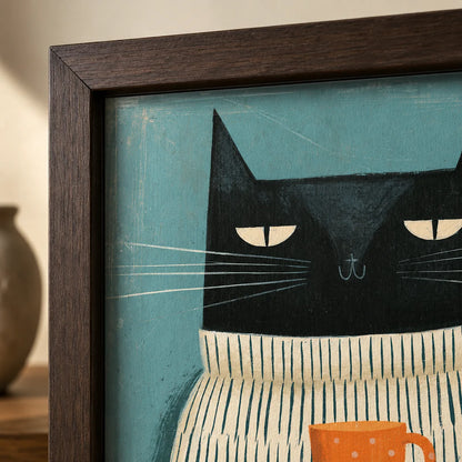 Black Cat Holding Coffee Wall Art Decor - Wall Art Decor - packaging
