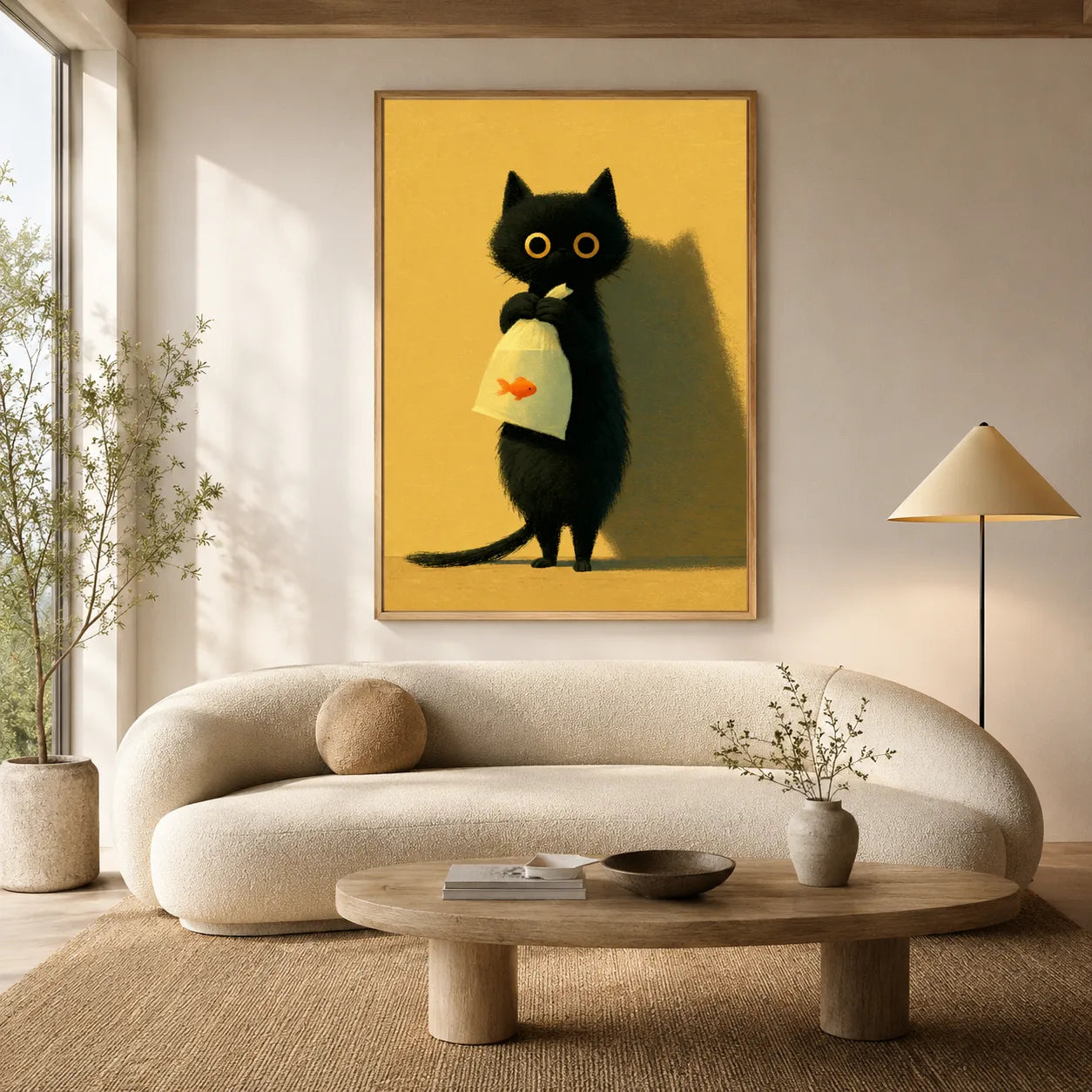 Black Cat Holding Goldfish Wall Art Decor - Wall Art Decor - close up