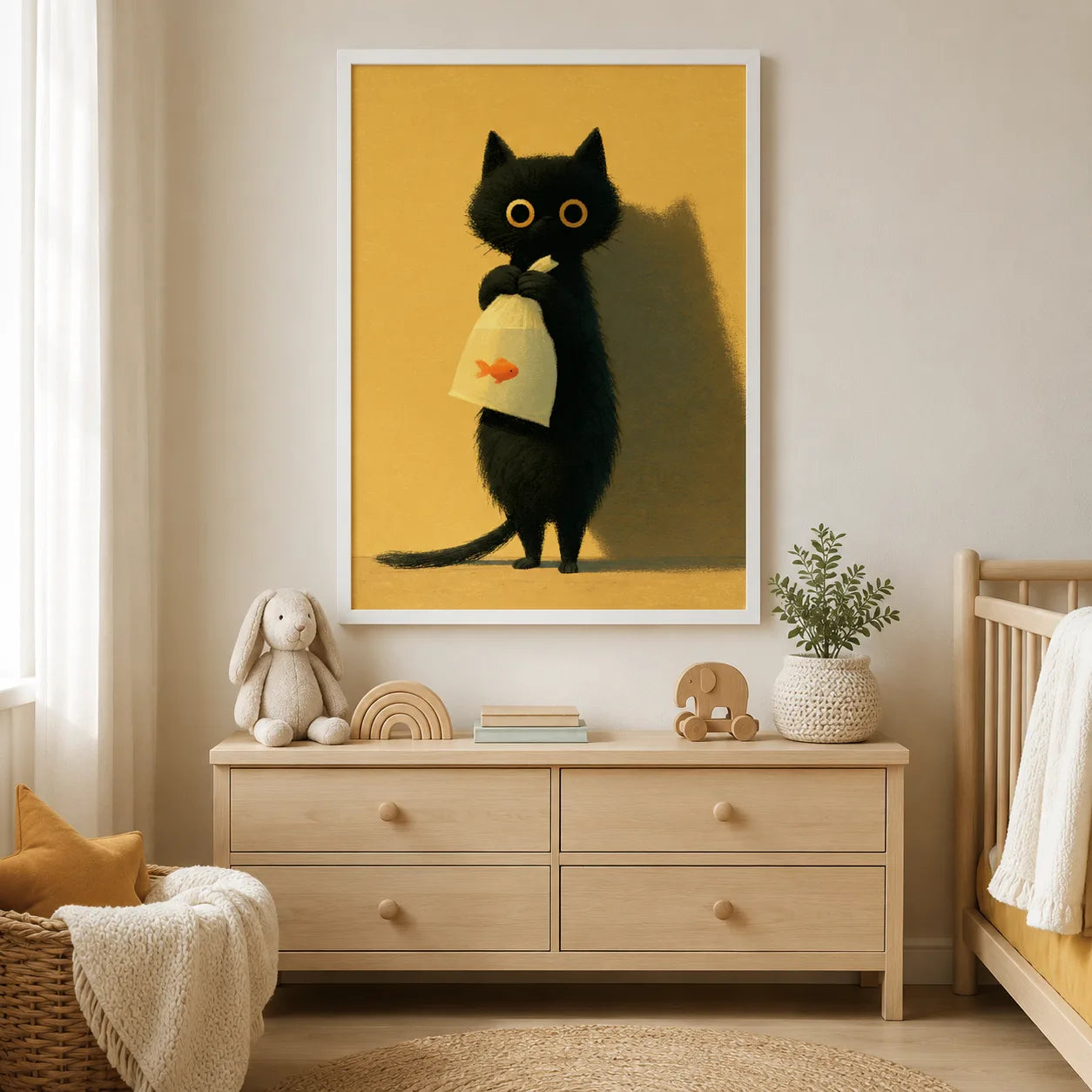 Black Cat Holding Goldfish Wall Art Decor - Wall Art Decor - detail