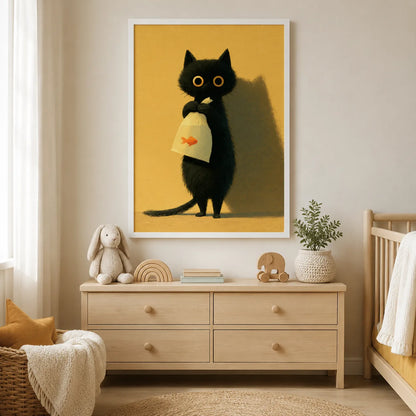 Black Cat Holding Goldfish Wall Art Decor - Wall Art Decor - detail