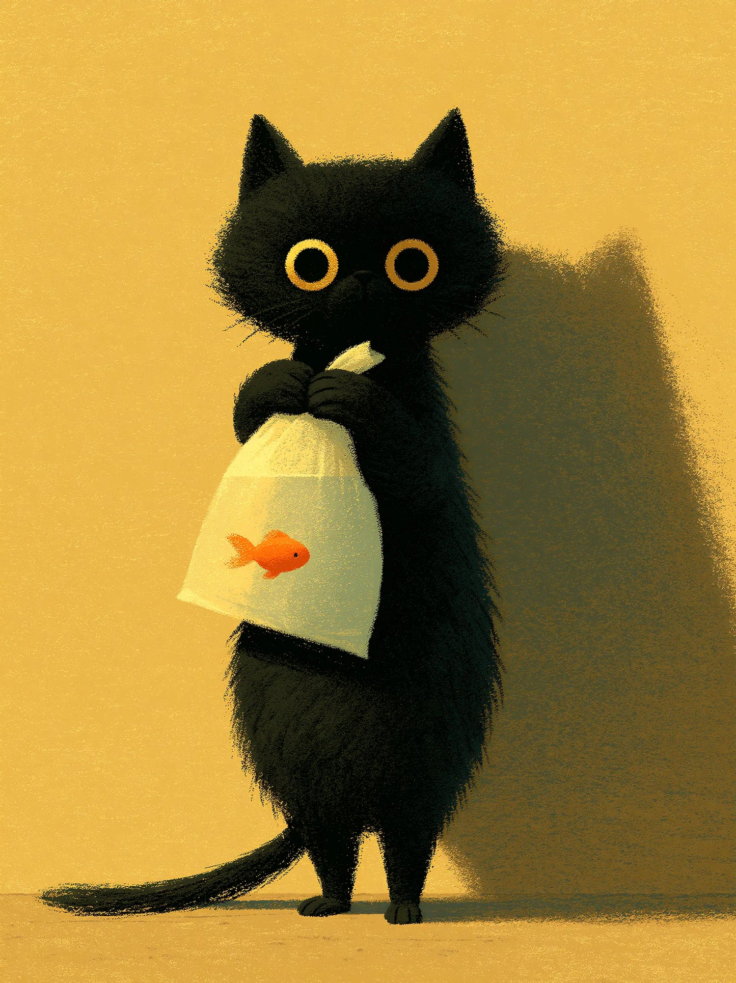 Black Cat Holding Goldfish Wall Art Decor - Wall Art Decor - front view
