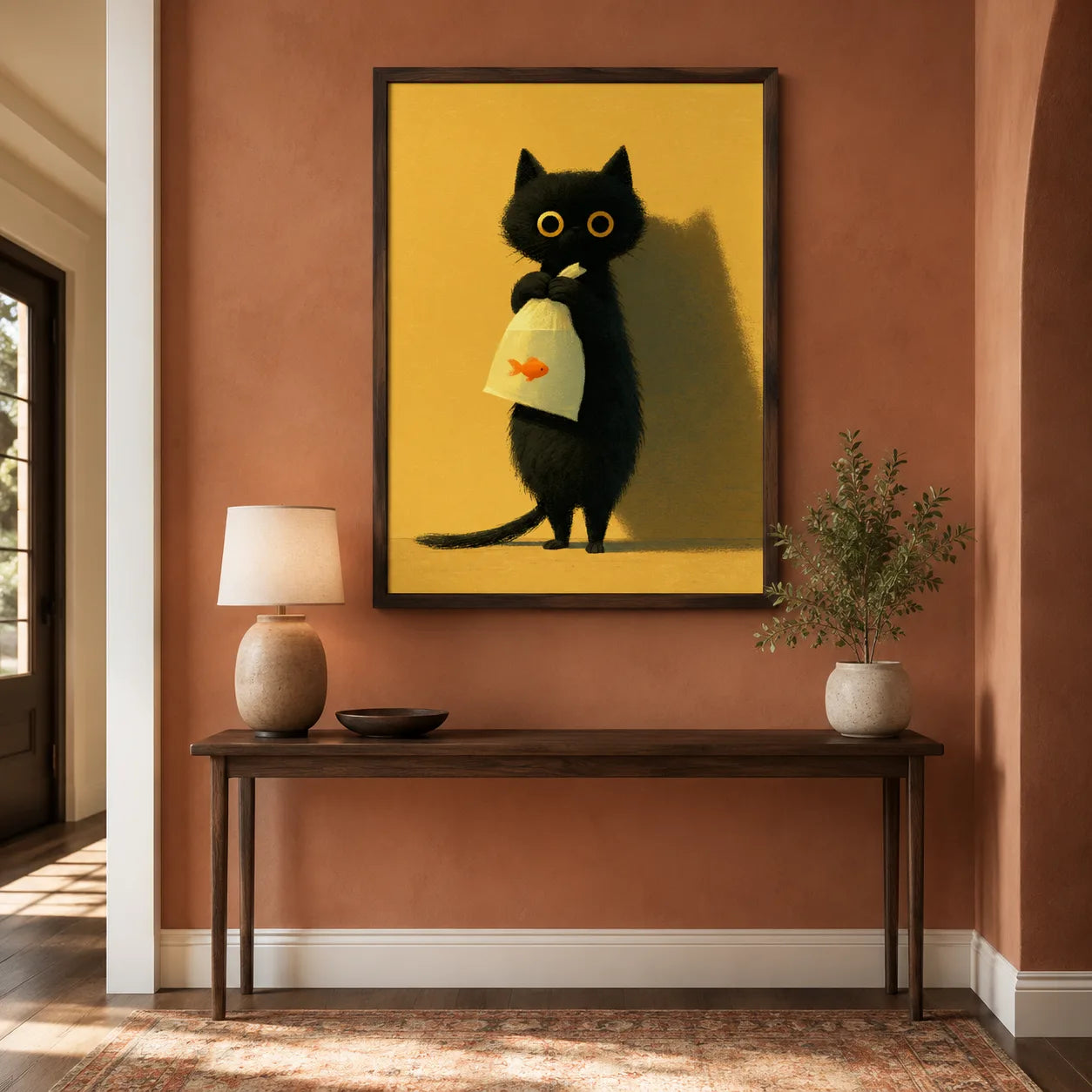 Black Cat Holding Goldfish Wall Art Decor - Wall Art Decor - styled