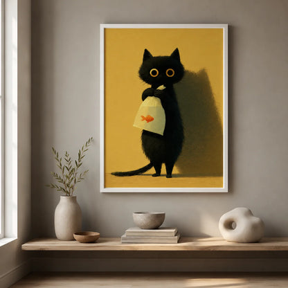 Black Cat Holding Goldfish Wall Art Decor - Wall Art Decor - view 11