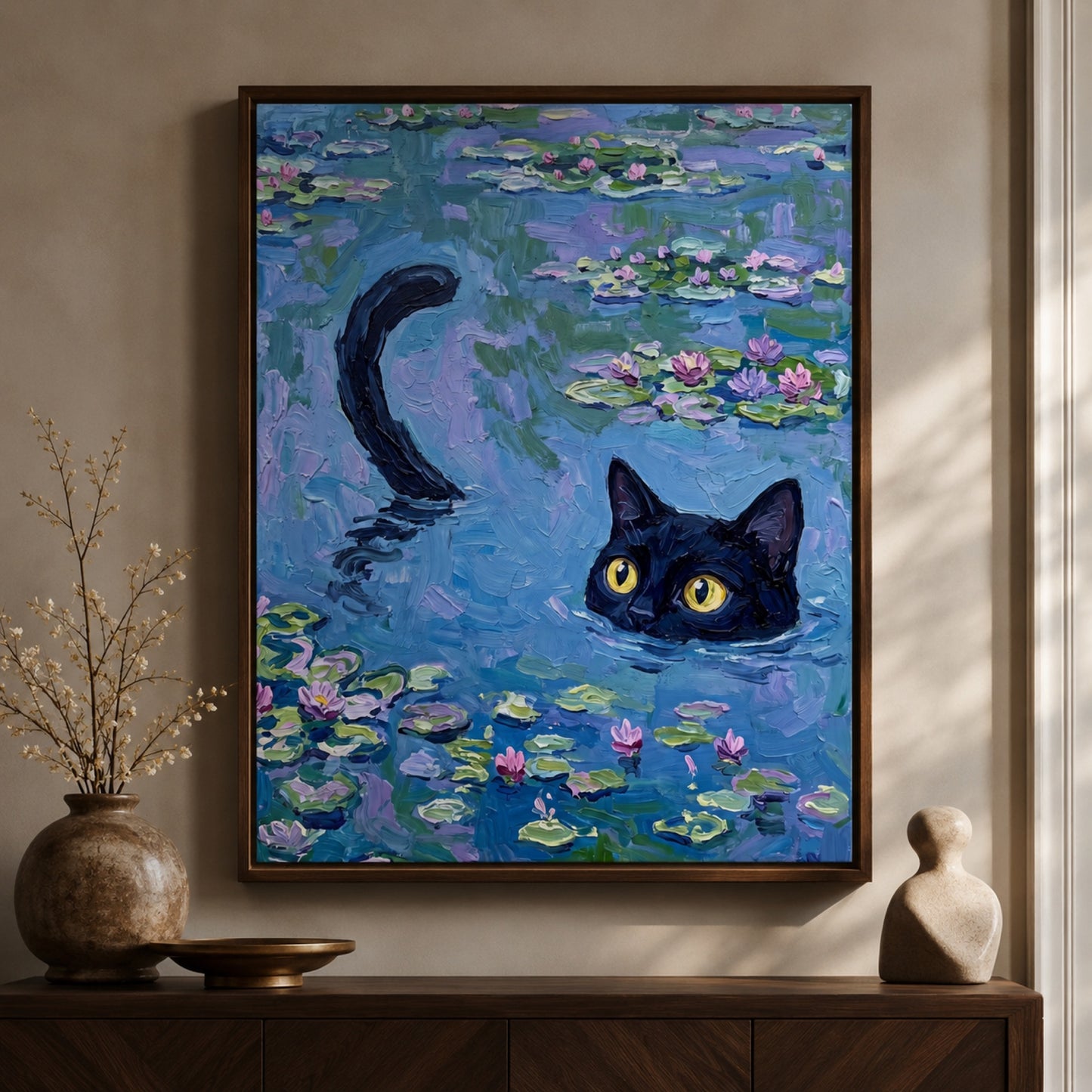 Black Cat in Monet Water Lilies Wall Art Decor preview 10