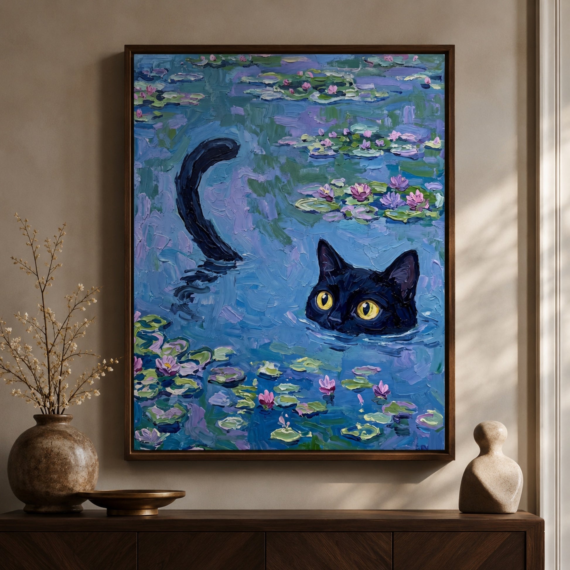 Black Cat in Monet Water Lilies Wall Art Decor preview 10