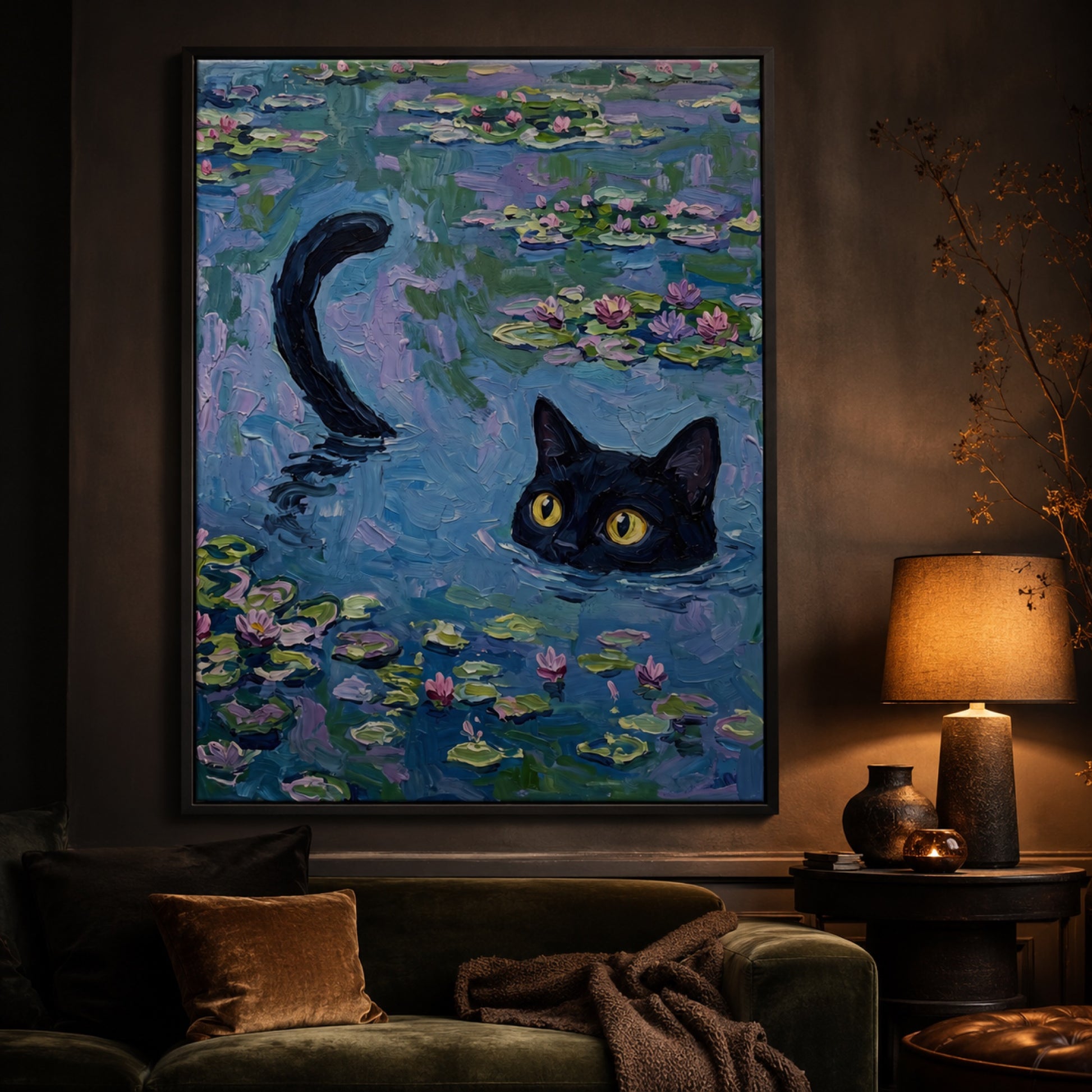 Black Cat in Monet Water Lilies Wall Art Decor preview 11