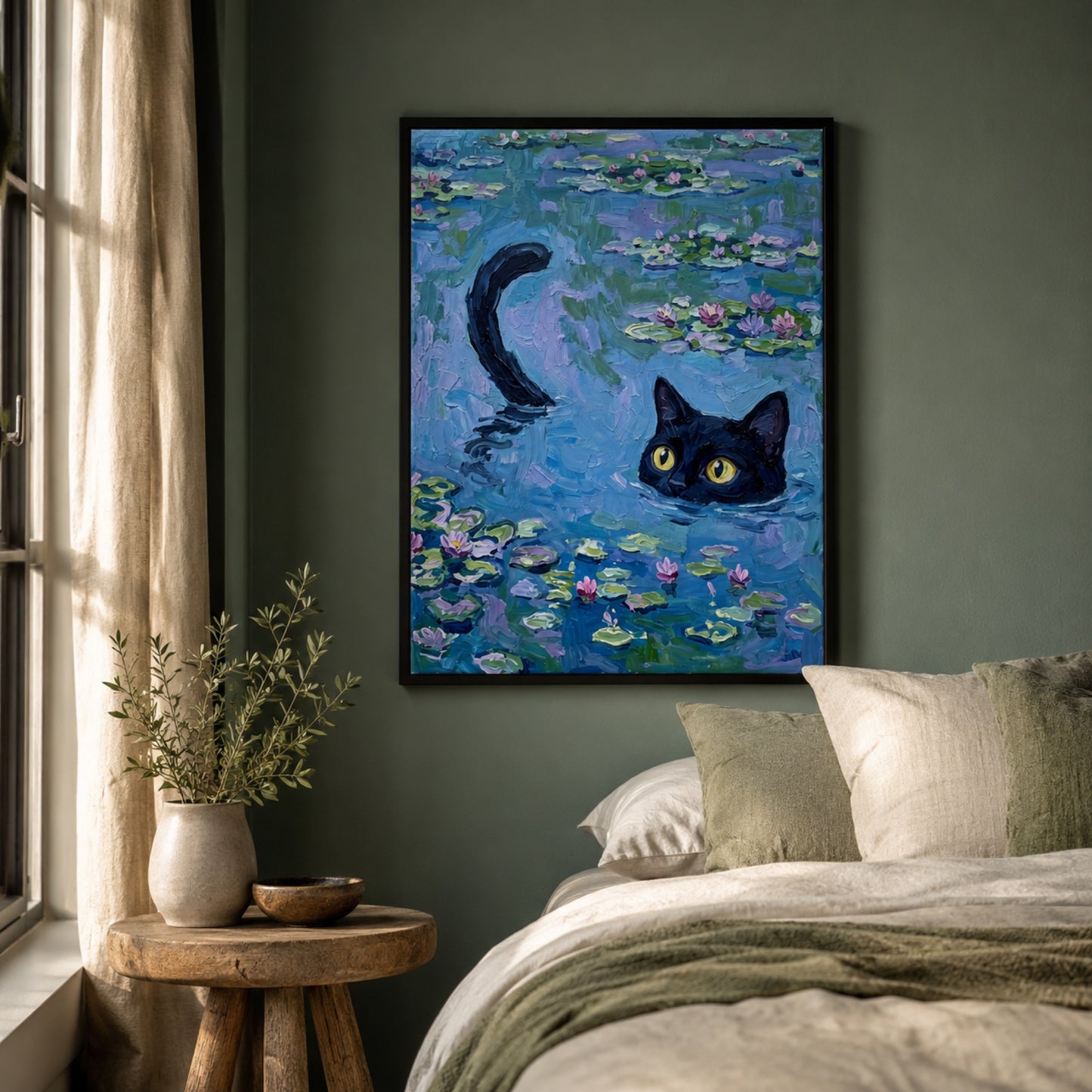 Black Cat in Monet Water Lilies Wall Art Decor preview 4