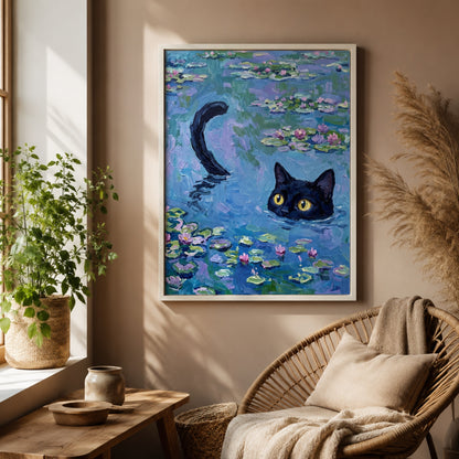 Black Cat in Monet Water Lilies Wall Art Decor preview 5