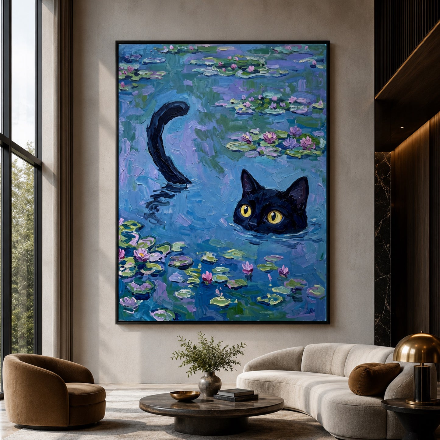 Black Cat in Monet Water Lilies Wall Art Decor preview 6