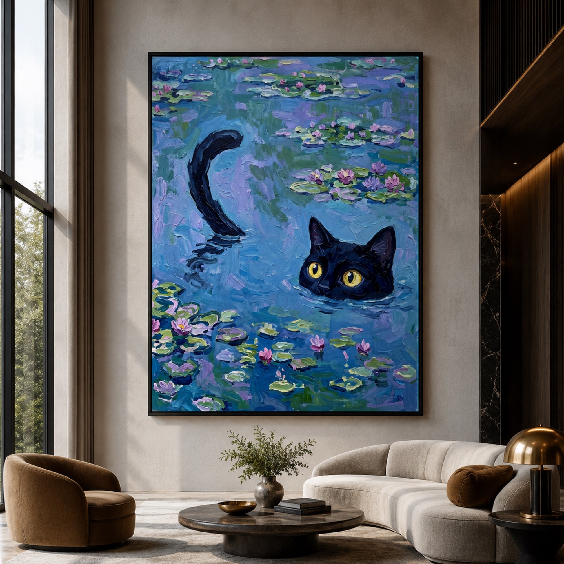 Black Cat in Monet Water Lilies Wall Art Decor preview 6