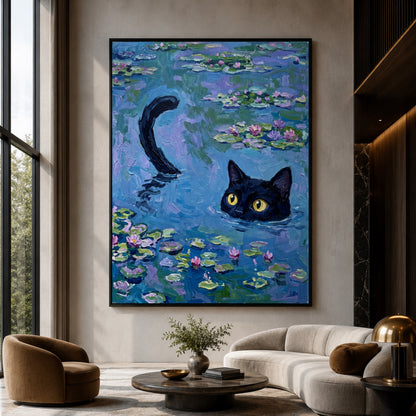 Black Cat in Monet Water Lilies Wall Art Decor preview 6