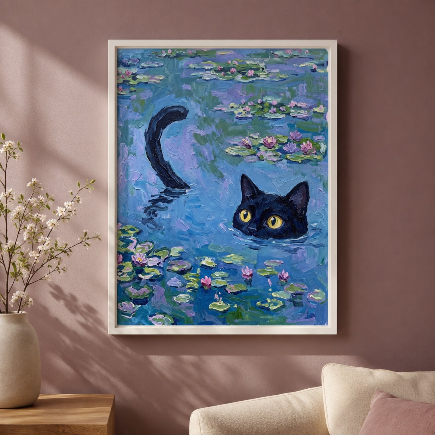 Black Cat in Monet Water Lilies Wall Art Decor preview 7