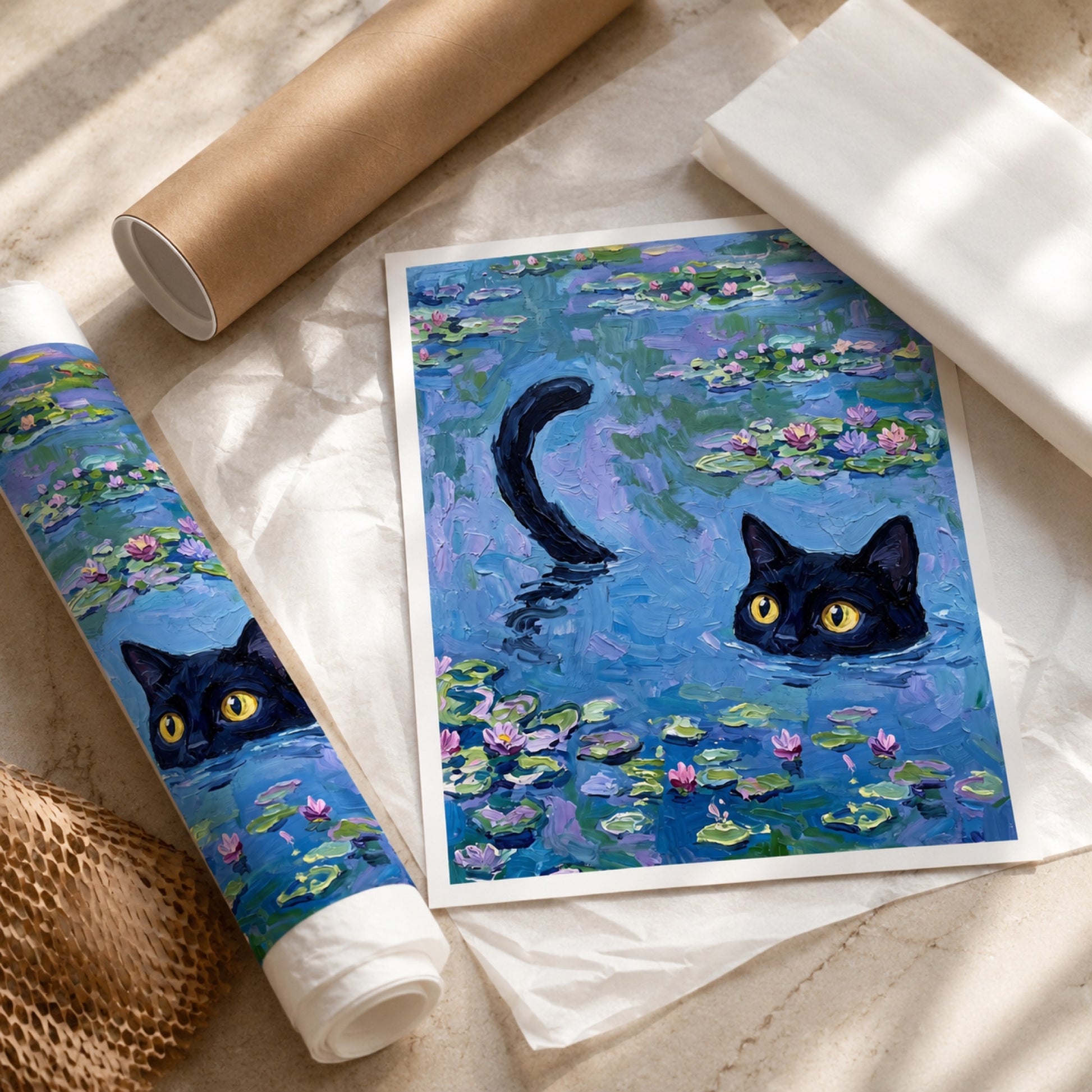Black Cat in Monet Water Lilies Wall Art Decor preview 9
