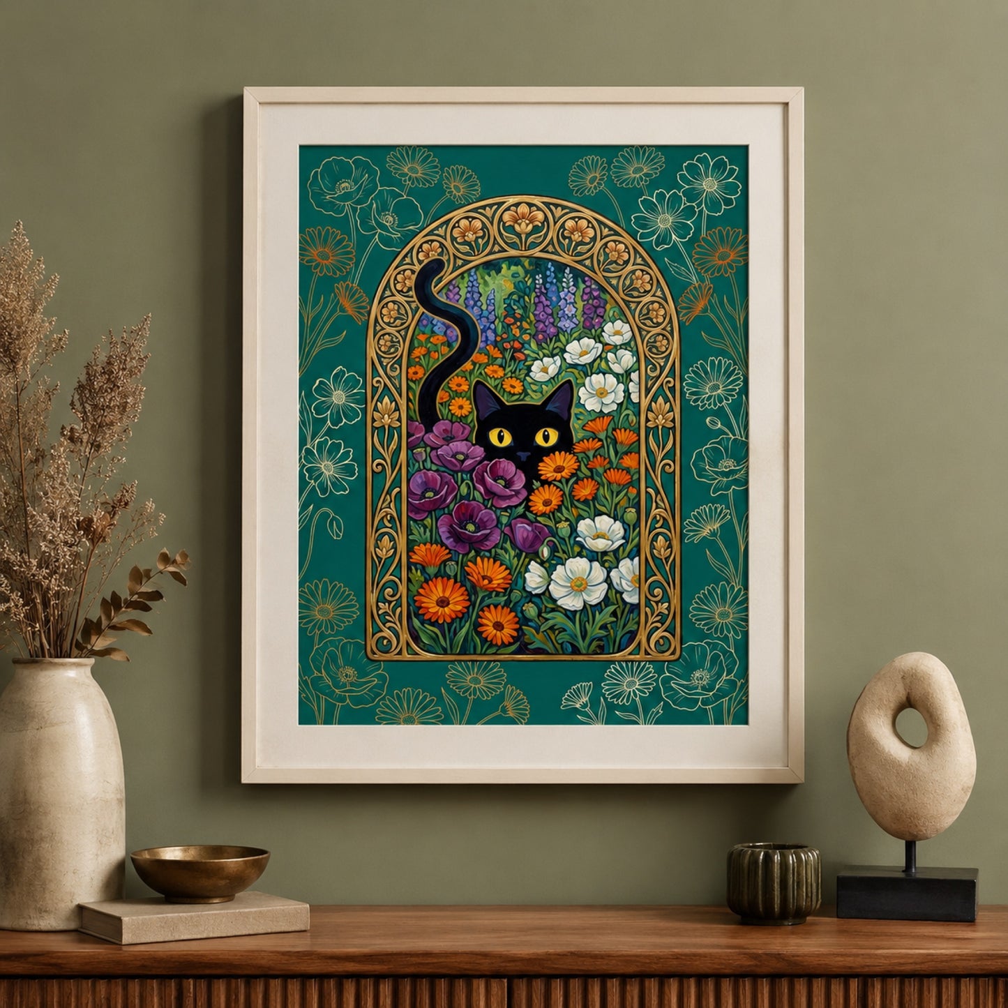 Black Cat in the Nouveau Garden Wall Art Decor preview 10