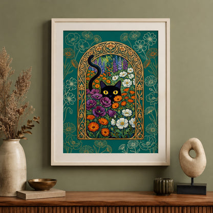 Black Cat in the Nouveau Garden Wall Art Decor preview 10