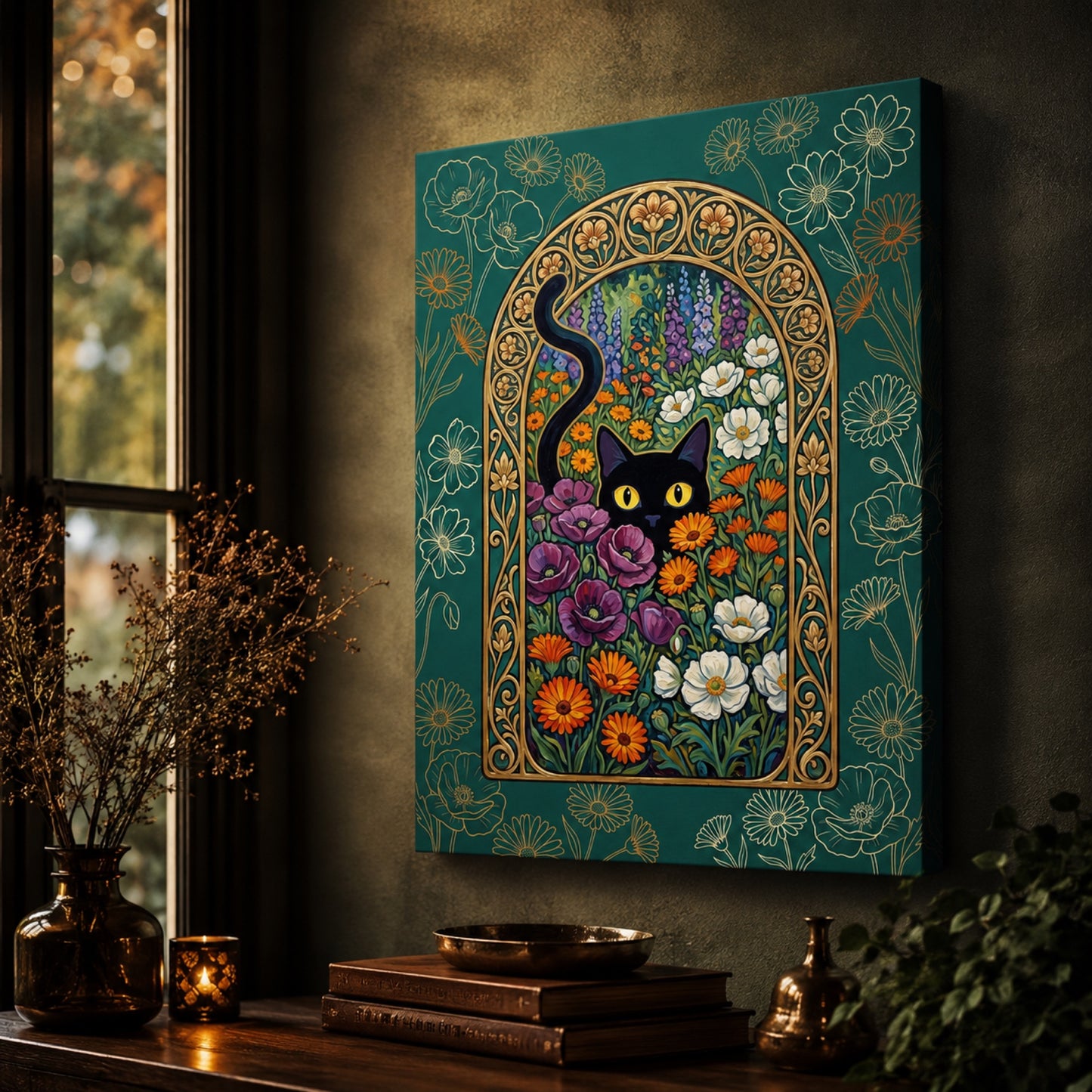Black Cat in the Nouveau Garden Wall Art Decor preview 11