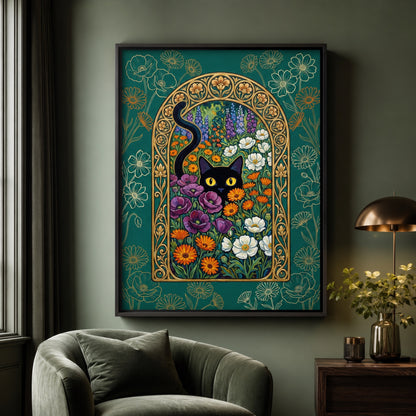 Black Cat in the Nouveau Garden Wall Art Decor preview 7