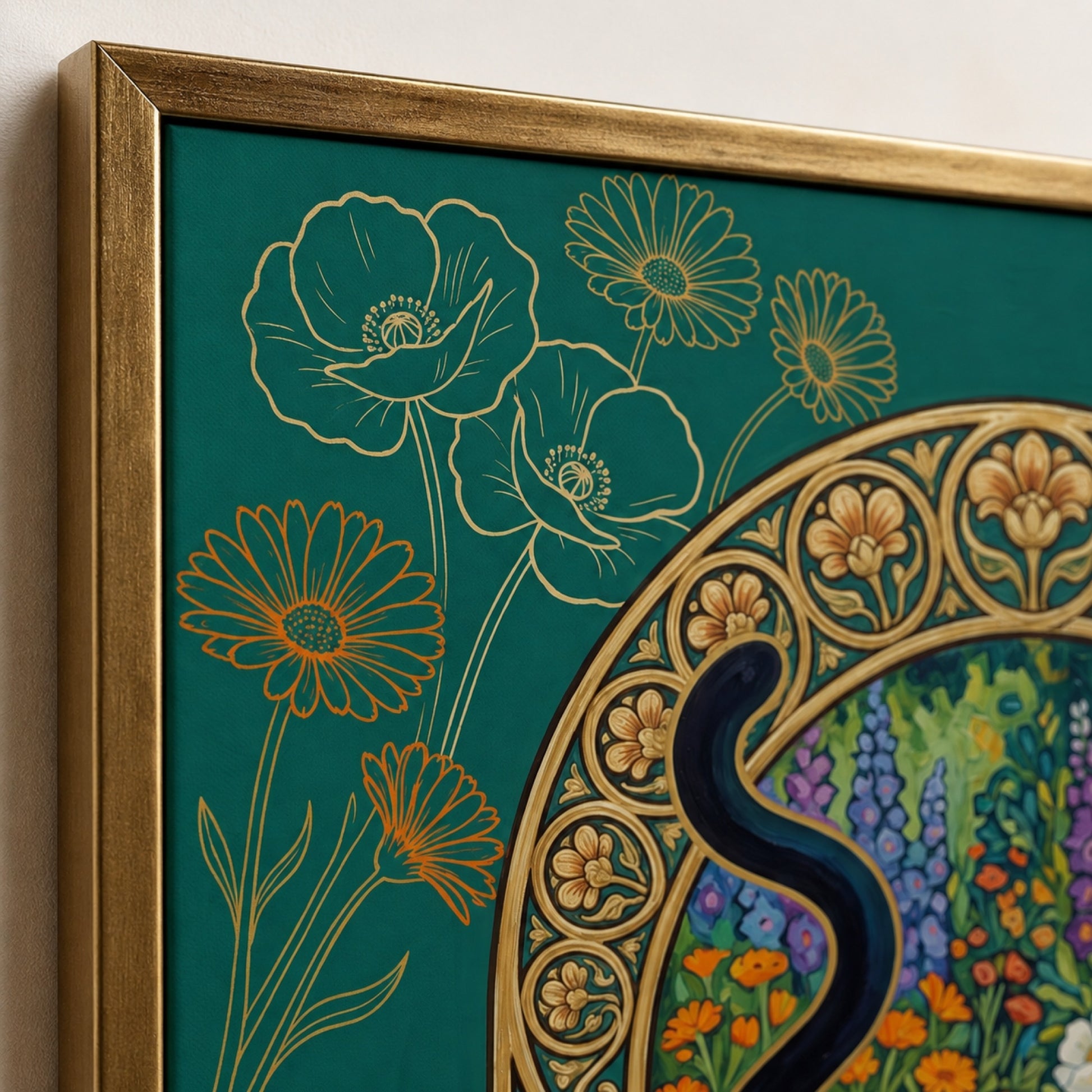 Black Cat in the Nouveau Garden Wall Art Decor preview 8