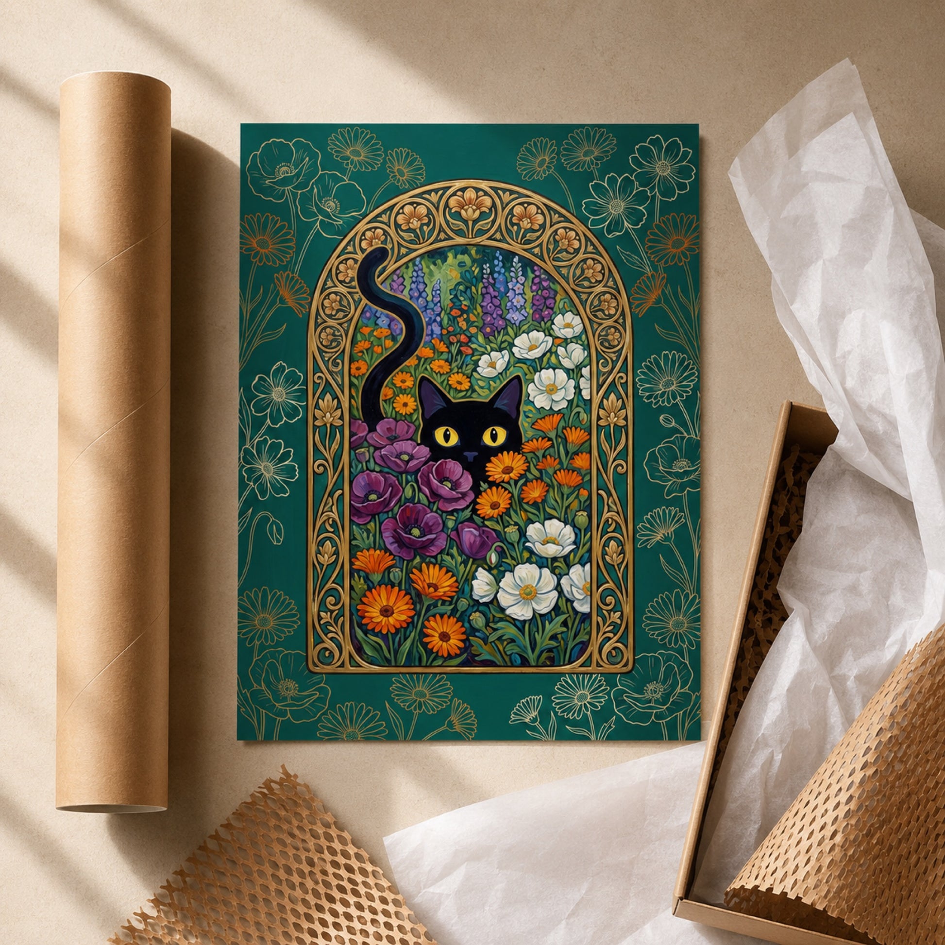 Black Cat in the Nouveau Garden Wall Art Decor preview 9
