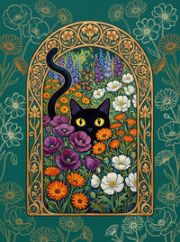 Black Cat in the Nouveau Garden Wall Art Decor