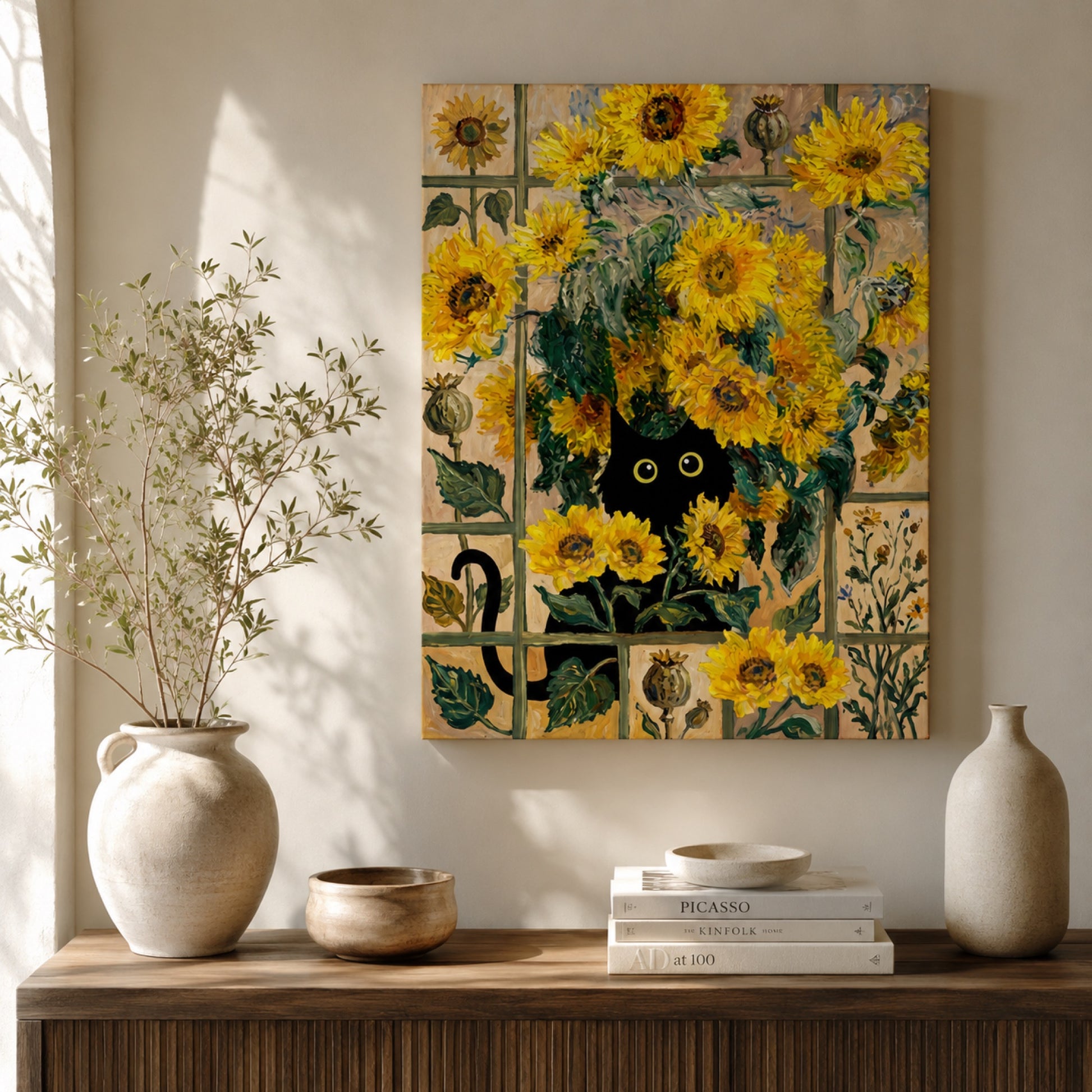 Black Cat in the Sunflowers Wall Art Decor preview 10