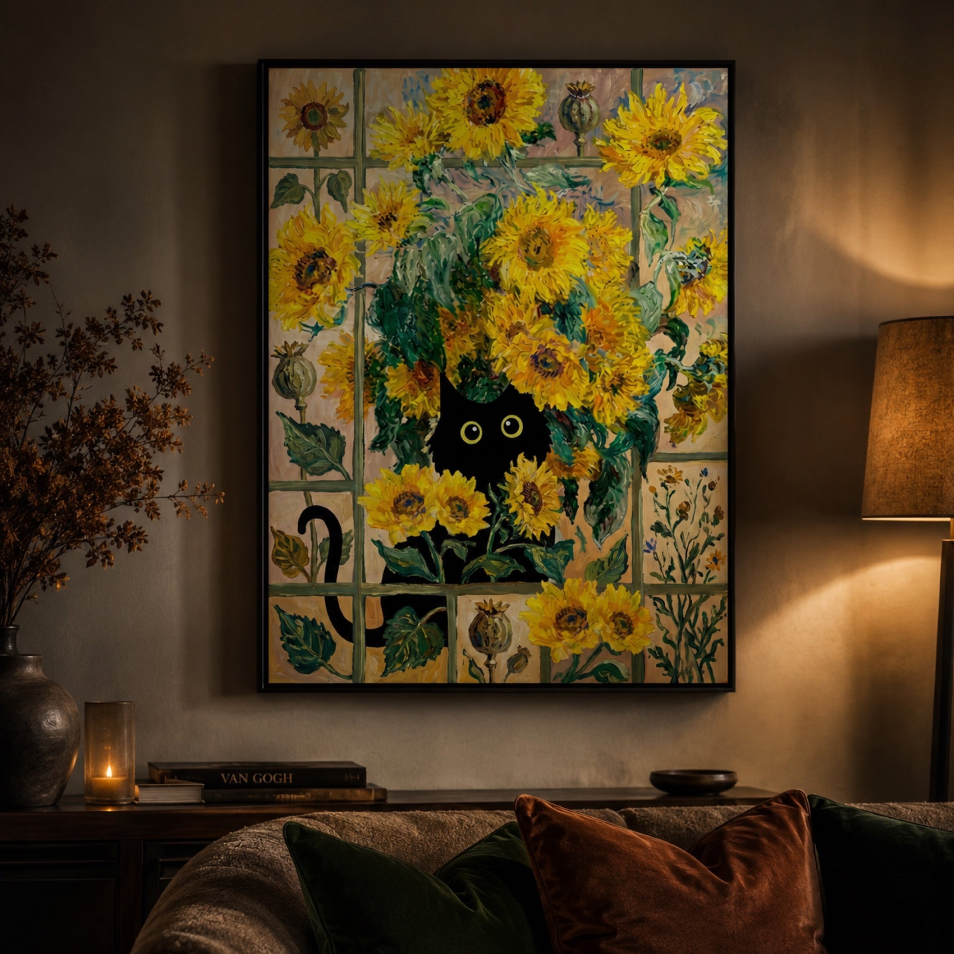 Black Cat in the Sunflowers Wall Art Decor preview 11