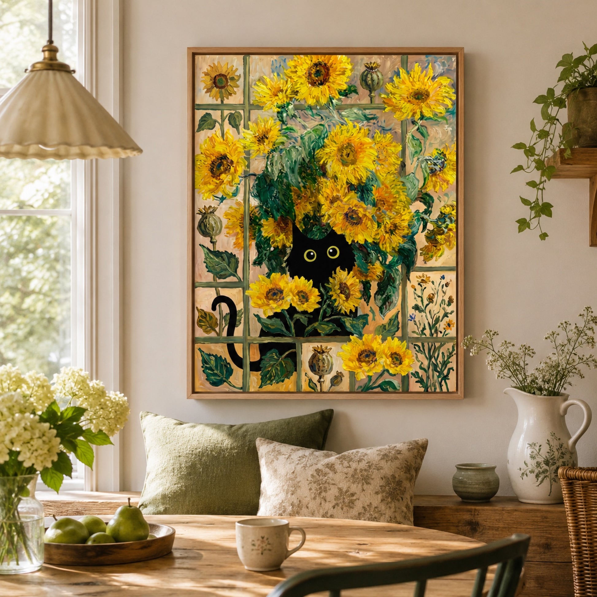 Black Cat in the Sunflowers Wall Art Decor preview 3
