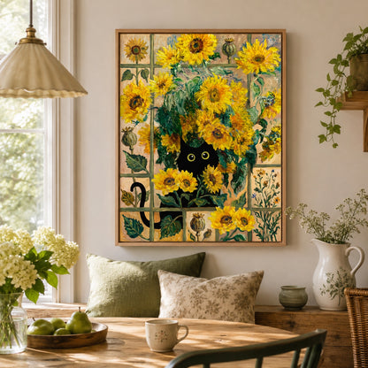 Black Cat in the Sunflowers Wall Art Decor preview 3