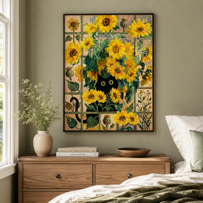 Black Cat in the Sunflowers Wall Art Decor preview 4