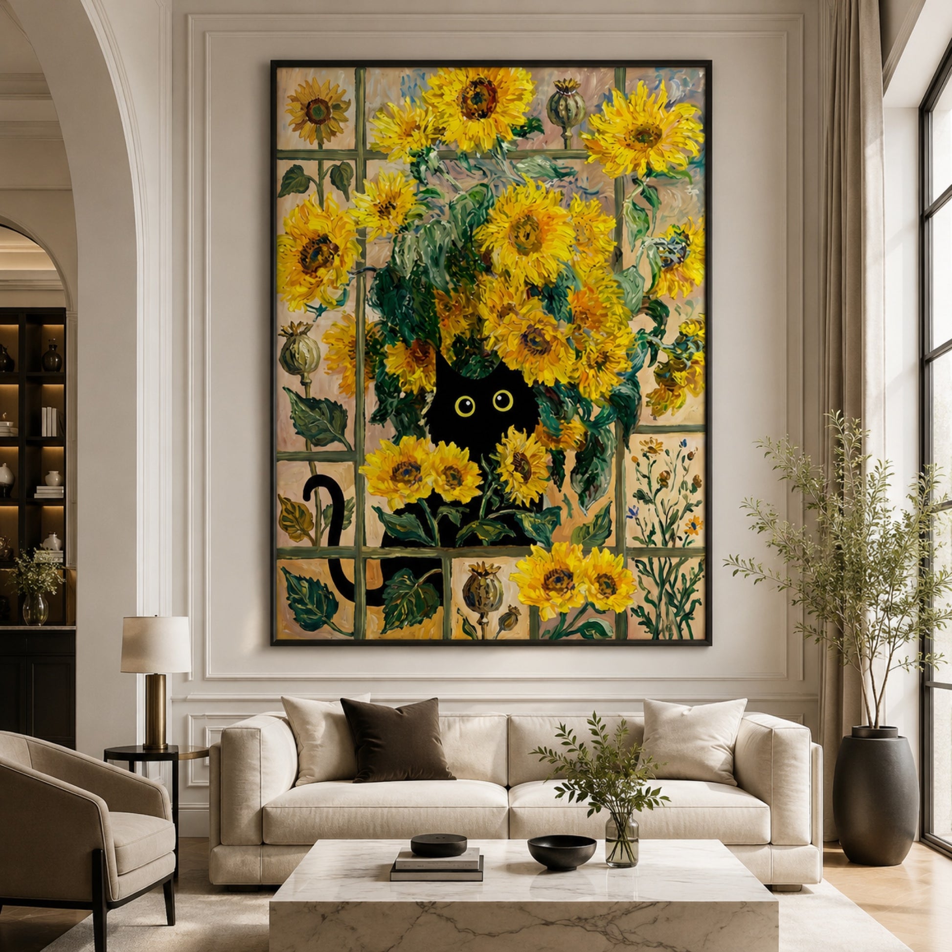 Black Cat in the Sunflowers Wall Art Decor preview 6