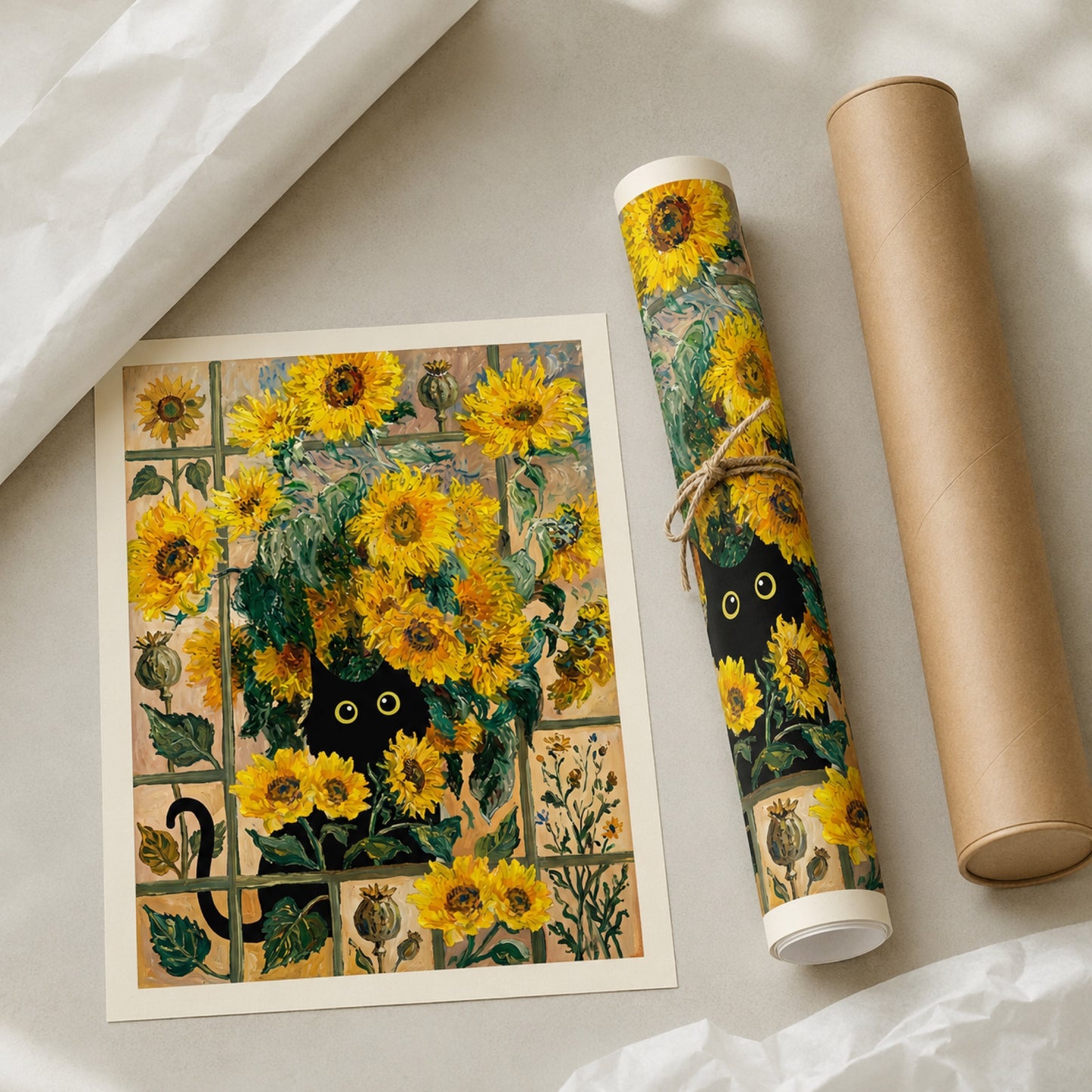 Black Cat in the Sunflowers Wall Art Decor preview 9