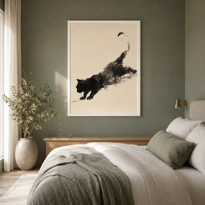 Black Cat Ink Wash Wall Art Decor - Wall Art Decor - alternate angle