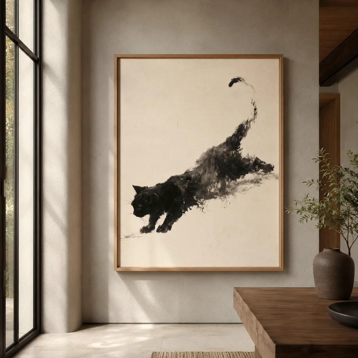 Black Cat Ink Wash Wall Art Decor - Wall Art Decor - close up